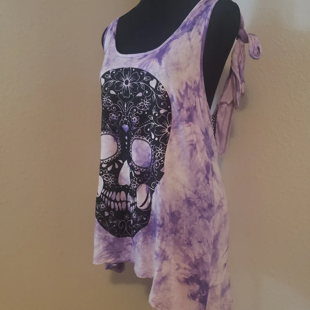 Just In: Lilac Tank w/ Glitter Sugar Skull Inspired Design - Picture 7 of 11